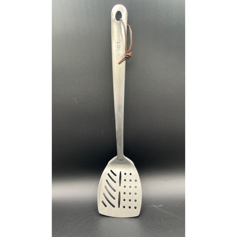 Weber Stainless Steel Grill Spatula Turner Slotted‎ Leather Lanyard 17" Kitchen